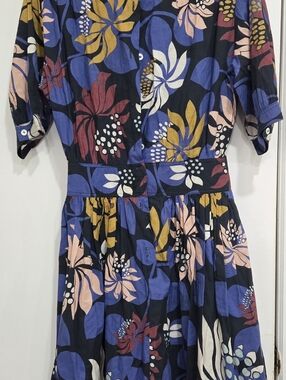 Warm Floral Button-Front Midi Dress in Navy, Blue, Mustard and Blush